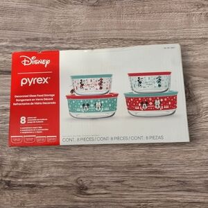 Disney Pyrex Glass Storage Set with Christmas Red and Teal Lids